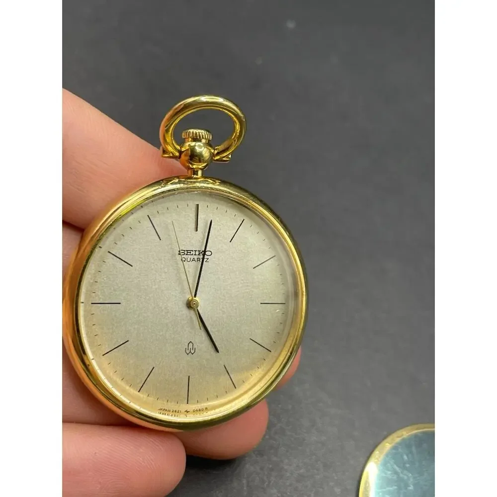 Seiko 2621-0460 Vintage Gold Tone Quartz Pendant Pocket Watch Japan Made
